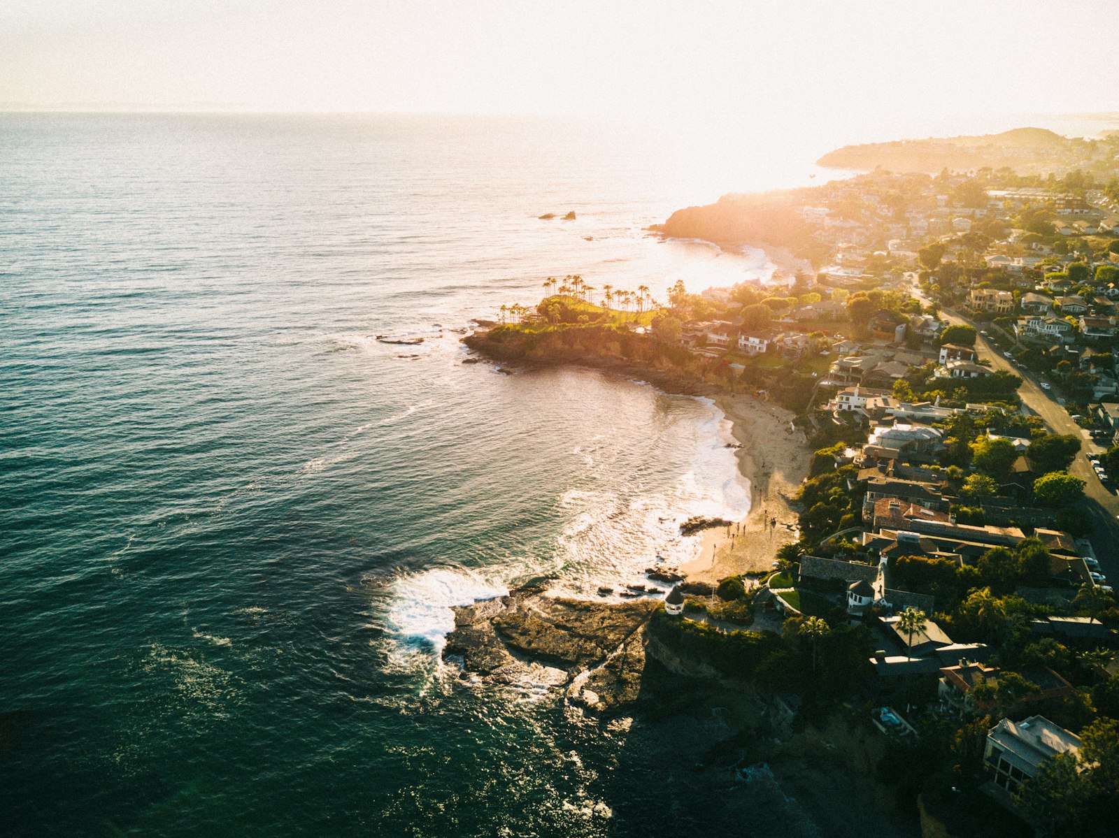 Aerial view of a coastal town